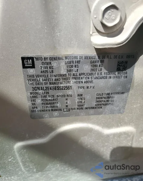 2014 Chevrolet Captiva Ls from USA, damaged, VIN 3GNAL2EK6ES522561